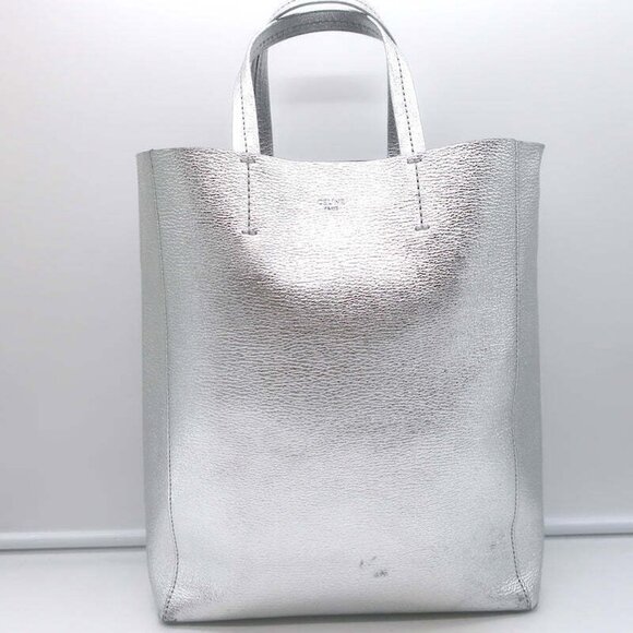 Celine Small Vertical Cabas Tote Silver Metallic Leather Crossbody Bag - Picture 3 of 12